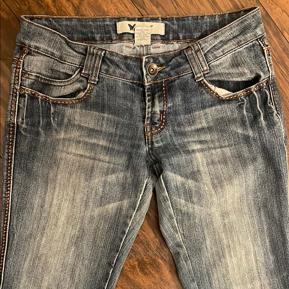 Wet Seal Blue Skinny Jeans with Distressed Wash